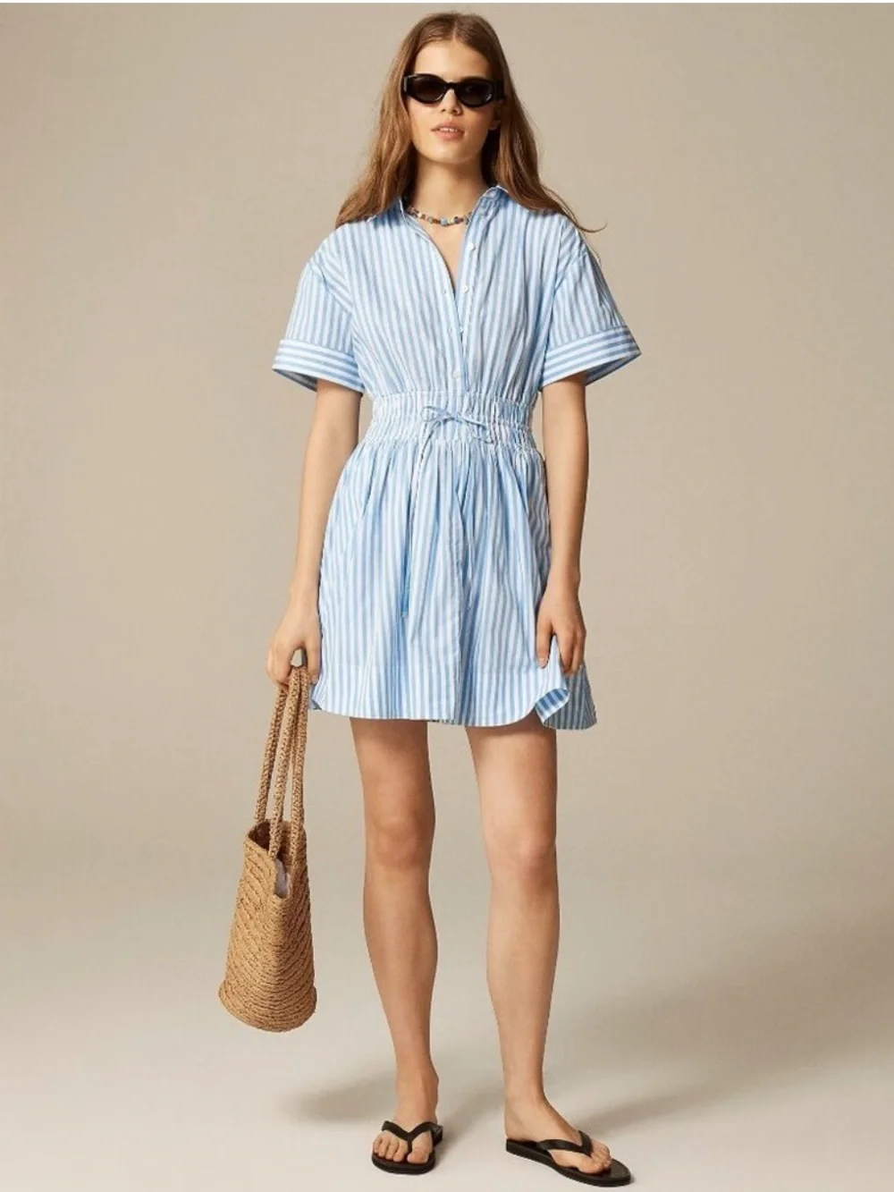 J.Crew Jcrew Elena mini shirt-dress in striped cotton poplin size 2 blue white